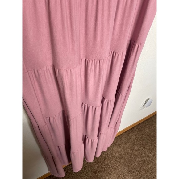 Zenana Sleeveless Light Rose Tiered Maxi Dress Round Neckline Stretch - Picture 7 of 10